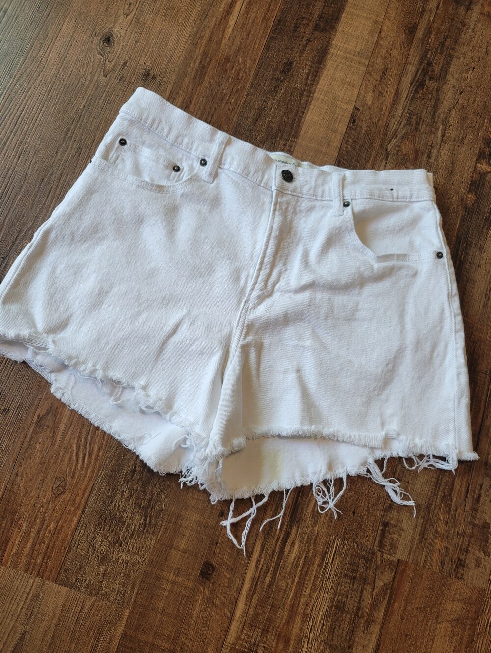 Abercrombie & Fitch High Rise White Denim Distressed Cut Off Jean Shorts